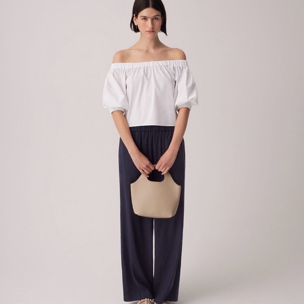NWT Cuyana Poplin Off-The-Shoulder Cropped Top White, Puff Sleeve, XS